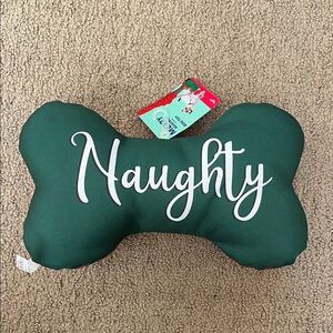 Festive Green Naughty Pillow by Holiday Home
